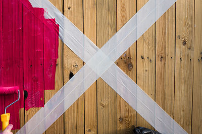 Close-up of red wooden structure