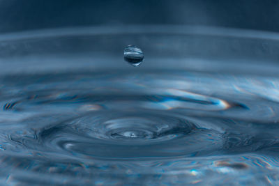 Close-up of drop falling on water surface