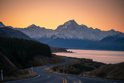 Scenic view of mountains against sky during sunset