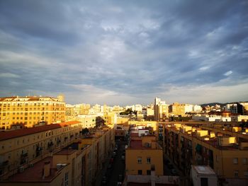 High angle view of buildings in city