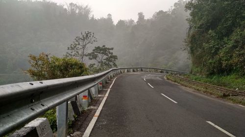 Road amidst trees during rainy season