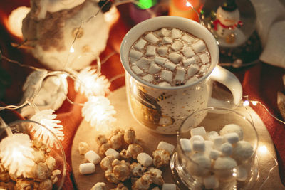 High angle view of coffee on table