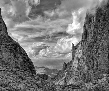 Panoramic view of rocky mountains against sky