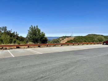 Road by street against clear blue sky