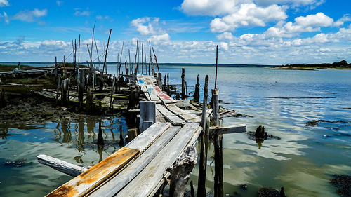 Boats moored on sea against sky
