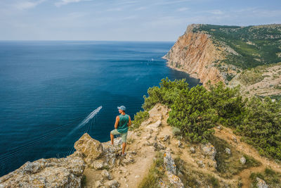 The beautiful view of balaklava mountain coastline close to vasili beach. black sea crimea