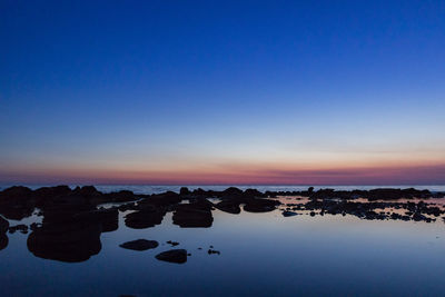 Scenic view of sea against clear blue sky