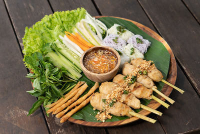 High angle view of food in plate on table