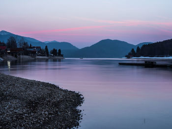 Scenic view of lake against sky during sunset