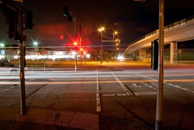 Railroad station platform at night