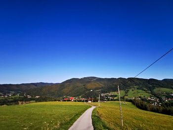 Scenic view of landscape against clear blue sky