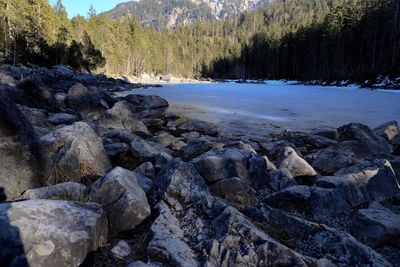 Rocks by river