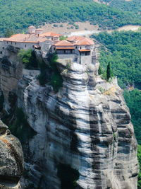 High angle view of buildings on cliff