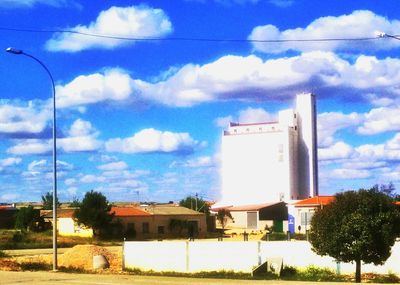 Low angle view of built structure against blue sky