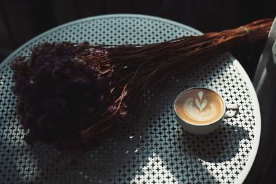 High angle view of coffee on table