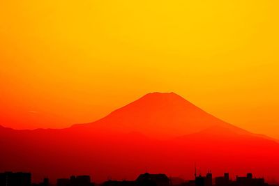 Scenic view of mt fuji against sky during sunset