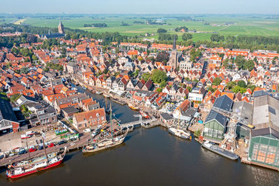 High angle view of buildings in city