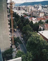 Cityscape seen through window