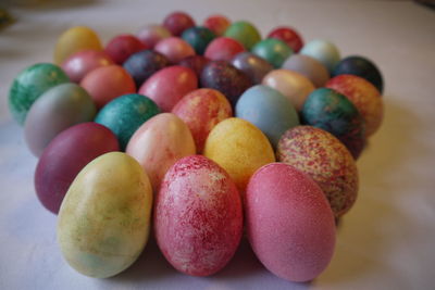 Close-up of multi colored candies on table