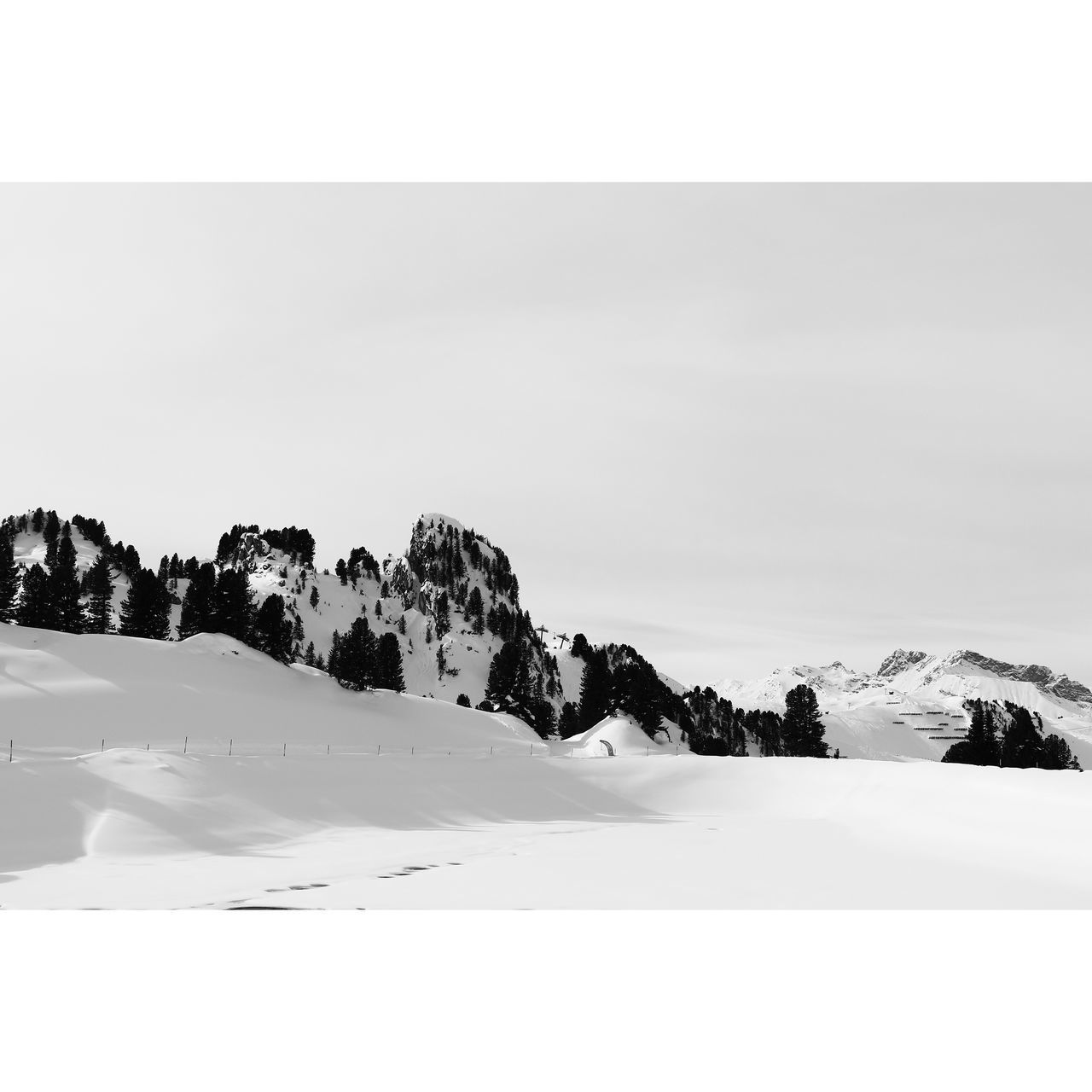 SNOW COVERED LAND AGAINST SKY