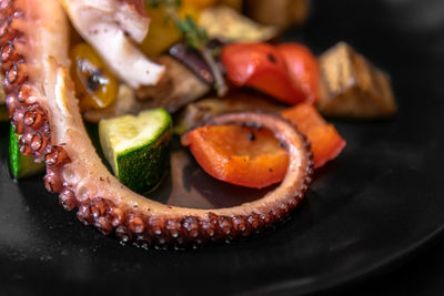 Close-up of served in plate on table