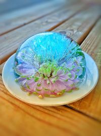 High angle view of ice cream on table