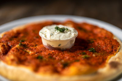 Close-up of served food in plate