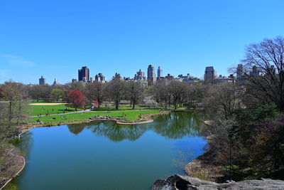 Scenic view of lake against clear sky