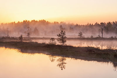 Scenic view of lake against sky during sunset