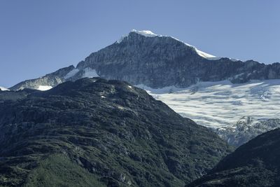 Scenic view of snowcapped mountains against clear sky