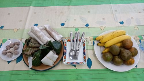 High angle view of dessert in plate on table