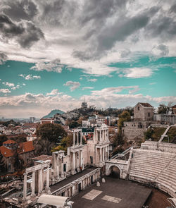 High angle view of buildings in city