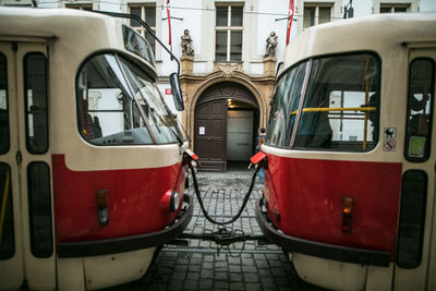 Close-up of tramway in city