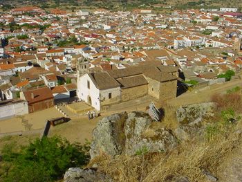 High angle view of townscape and buildings in city