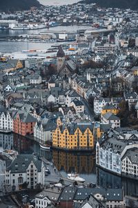 High angle view of buildings in city