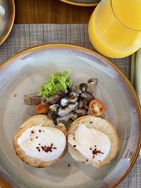 High angle view of breakfast on table