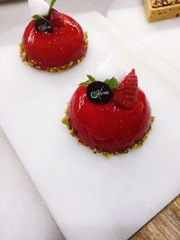 High angle view of dessert in plate on table