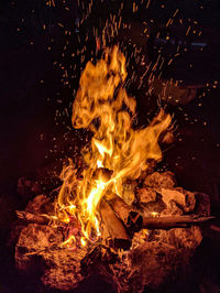 Close-up of bonfire at night