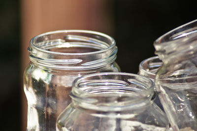 Close-up of glass jars