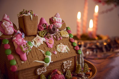 Gingerbread house and christmas decorations