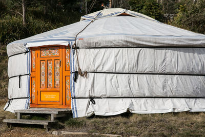 View of tent on field mongolia ulan bator