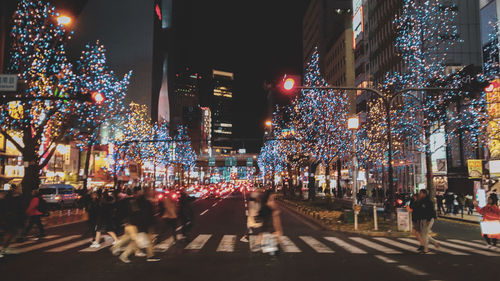 Illuminated long exposure japan city street at night