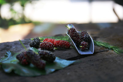 Close-up of strawberries on table