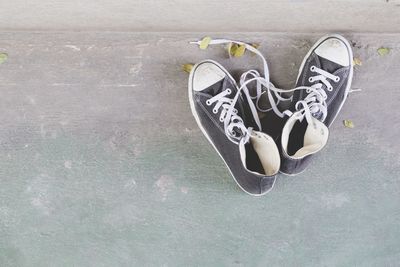 High angle view of shoes on floor