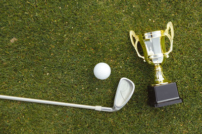 High angle view of golf ball on table