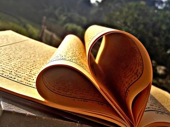 Close-up of open book on table