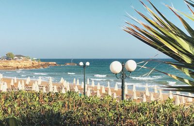 Scenic view of sea against clear sky