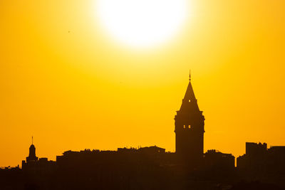 Silhouette of buildings against sky during sunset