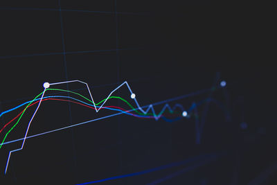 Close-up of illuminated lighting equipment against black background