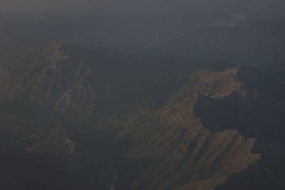 High angle view of mountain range against sky